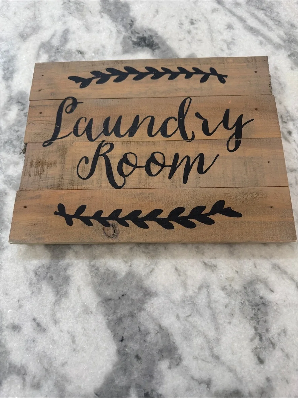 Laundry Room Wooden Wall Sign - Rustic Brown with Black Script